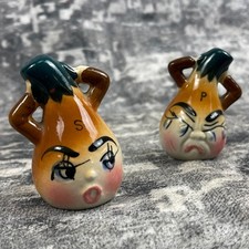 Vtg RELCO Japan Anthropomorphic Scallion Onion Pepper Shaker Emotional Kitsch picture