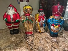 Lot of 4 Dept 56 Large Hand Painted Mercury Hand Blown Glass Christmas ornaments picture