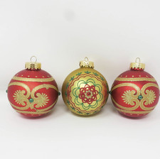 Lot of 3 Vtg 70s/80s Bejeweled Glass G&B Christmas Ornaments ~ 2-3/4