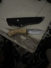 Vintage Custom Deer Antler Handle Fixed Blade Hunting Knife & Leather Sheath  picture