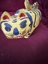 Vintage Japanese Folk Art Tiger Sculpture Hand Painted Original Box 9x6x4.5” picture