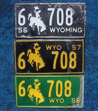 1956 1957 1958 Wyoming License Plate LOT OF 3 Plates picture