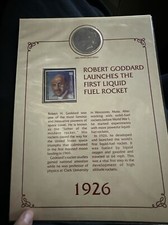 Robert Goddard launches the first liquid fuel rocket coin and stamp. 1926 picture