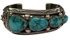 JEANETTE DALE Navajo Sterling 925 Turquoise Heavy Cuff Bracelet 110g VTG Signed picture