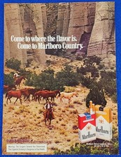 Classic 1974 Marlboro Man Cigarette Print Ad - Cowboys Driving Horses In Canyon picture