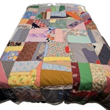 Vtg 1980 Signed Handmade Crazy Quilt Large 100x100 Novelty Patches Boho Folk Art picture