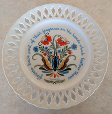 Vintage Berggren Trayner Design 188 Folk Art Floral Quote Plate Pierced Edge picture