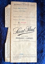1913 H. T. Rose Deed St Paul Fire & Marine Minnesota Stock Policy With Extras picture
