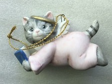 Schmid Kitty Cucumber 1985 Angel Cat w/ Halo & Wings Christmas Ornament picture