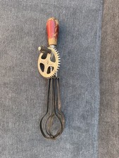 Vintage A&J Bright Red Wooden Handle Egg Beater Hand Mixer Patent 1923 USA picture