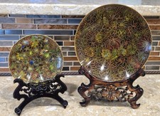 Pair Of Vintage Floral Cloisonne Enamel on Copper Plate Republic of China picture