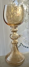 (2) Antique 19th C. German Bohemian Amber Roemer Wine Glass w/raspberry prunts picture