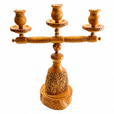 Vintage 1960s-70s Belarus Hand Carved Wood Woman 3 Arm Candelabra 15.5