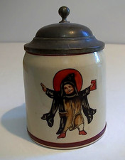 VTG GERMAN CERMIC BEER STEIN OR CHILDS MUG WITH PEWTER LID & MUNICH CHILD PIC picture