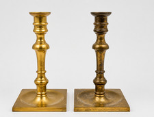 Pair Vintage Queen Anne Style Brass Candlesticks Square Base 7.5