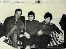 1981 Three Handsome Young Men Friends Sitting Bed Soviet Gay Interest Vtg Photo picture