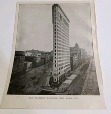 Early 1900s Flatiron Building Print Vintage NYC Architecture Street Scene picture