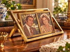 Collectible Vintage Italian Heavy Brass Double Picture Frame Swivel Tilt MCM picture