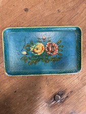 Vintage Hand Painted occupied japan Paper Mache Laquered Turquoise Tray picture