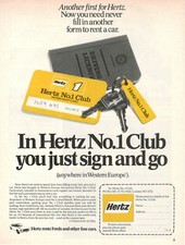 HERTZ Car Rental 1974 Vintage Advertisement RENT A CAR N.1 CLUB CARD picture