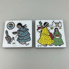 LOT 2 Vintage Cleo Teissedre Ceramic Tile Coaster 4