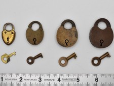 4 Antique / Vintage Brass Padlocks w/ Working Matching Keys picture