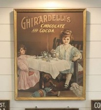 Vintage Antique Ghirardelli Chocolate & Cocoa Advertisement Framed 17.5