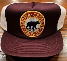 Vintage Algoma Central Railway Maroon Mesh Snapback Hat w/ Bear Logo Never Worn picture