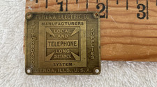 RARE Eureka Electric Local Long Distance BRASS Name Plate Tag Telephone Phone picture