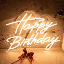 Yellow Happy Birthday Neon Sign Dimmable y Led Neon USB Powered 5V 32cmx40cm picture