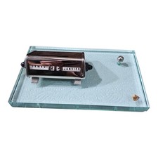 Vintage French Art Deco Chrome Perpetual Desk Calendar Heavy Green Glass Base picture