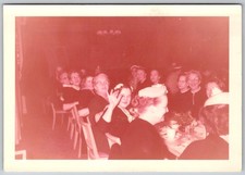 Vtg Color Snapshot Group Women Banquet Dinner Table Waving Party 1960s picture