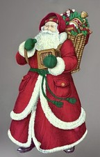 Vtg Large Quilted Santa Christmas Hand Sewn Fabric Decor for Hanging 54”x28” picture