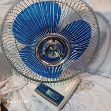 Vintage Galaxy Lasko 12” Oscillating Fan Translucent Blue 3-Speed works great picture