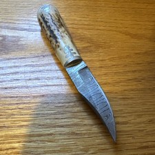 VINTAGE SKINNER-  Damascus Fixed Blade Knife by Kitt. Custom Antler And NICKLE picture