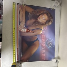 🍺 Vintage 1996 Budweiser Poster 28x20 Bikini Model Neon Beer Promo L96-09 picture