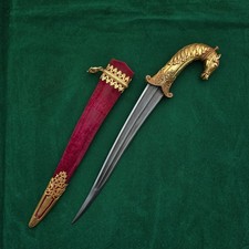 Vintage Mughal Style Islamic Gilt Horse Wootz Khanjar Dagger With Sheath 17