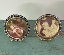 Vintage Italian Micro Mosaic Floral Round Picture Frames Multicolor Lot of 2 picture