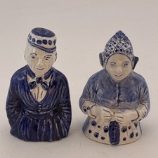 Vintage DELFT Hand Painted Dutch Man &Women Porcelain S&P Figurines Holland Blue picture
