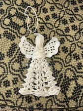 Vtg 4 Crochet Starched Angel Ornaments Christmas Lillian Vernon Lace NIP White picture
