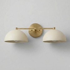 Mid Century Modern Brass Wall Sconce: Opaline Glass Globe Light Fixture picture