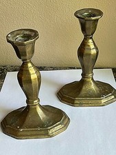 VINTAGE PAIR (2) MOTTAHEDEH BRASS CANDLE HOLDERS CANDLESTICK INDIA picture