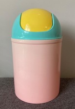 RARE Vintage 80s Umbra Colorblock Pink, Yellow and Mint Green Waste Basket picture