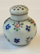 Vintage Hand Painted Floral Milk Glass Salt Shaker Cork Stopper Cottage Decor picture