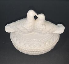 Vintage Ceramic Basket Look Lovebird Doves On Top Of Lidded Trinket Box picture