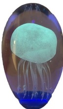 Fun Vintage paperweight Glass Jelly Fish Art Glows In The Dark 6” picture