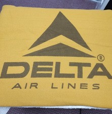 Vintage 1970s Delta Airlines Mustard Gold Blanket — Retro Airline Collectible picture