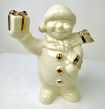 Lenox Snowman Figurine Holding Christmas Gift Ivory Gold 4.5” picture