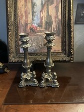 French Empire Ormolu Candlesticks 19th Century ClawFoot Silvered Bronze picture