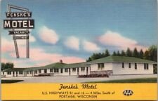 PORTAGE, Wisconsin Postcard FENSKE'S MOTEL Highway 51 Roadside Linen 1950s picture